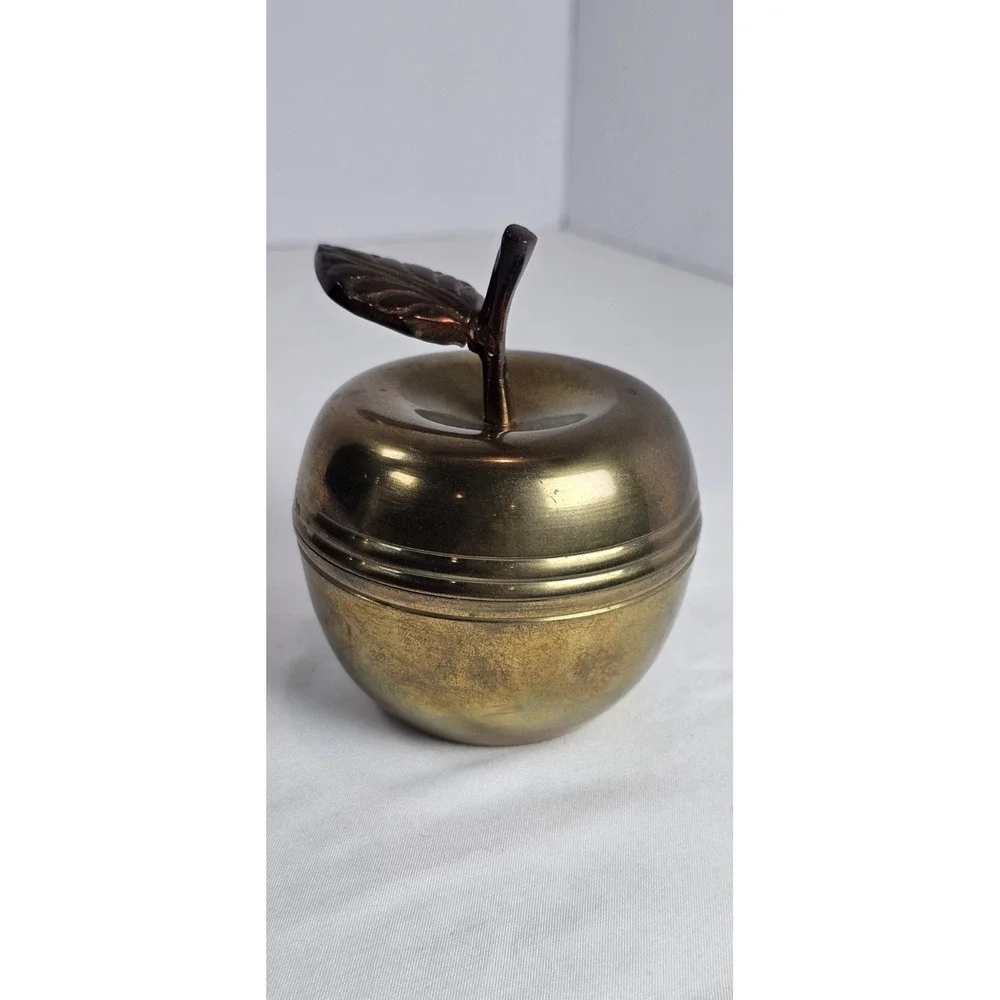Vintage Mid Century MCM Brass Apple‎ Tricket Box/ Mini Apple Figure Knick Knack